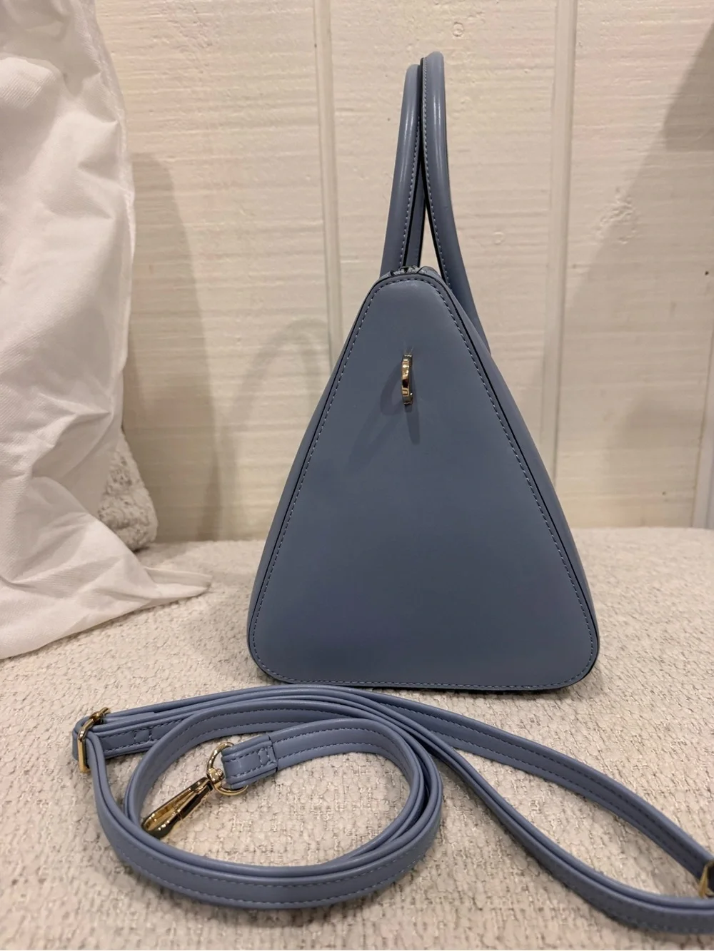 Italian Blue Leather Top-Handle Satchel with Detachable Strap